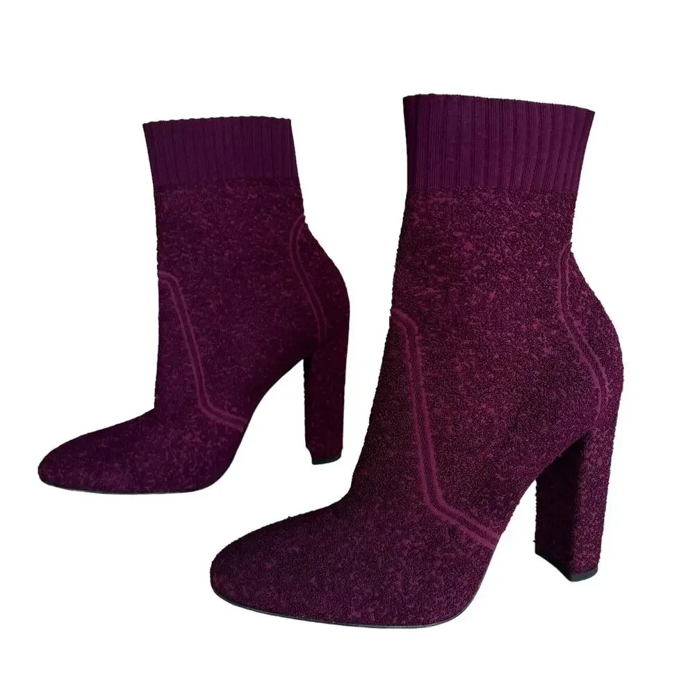 Gianvito Rossi Milano Isa Knit Boucle Boots Color Prune Size 40 US SIze 10
